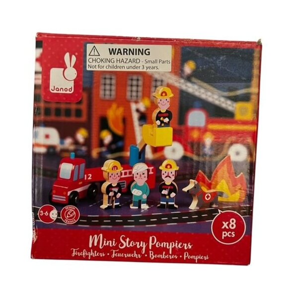 Janod Mini Story Firefighters Wooden Playset - Picture 1 of 5